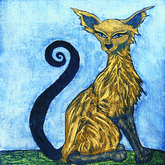 Purrfect embellished etching by Troy Ohlson
